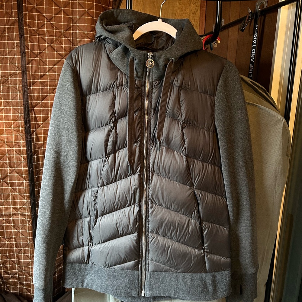 Michael Kors Gray Hooded Puffer Jacket